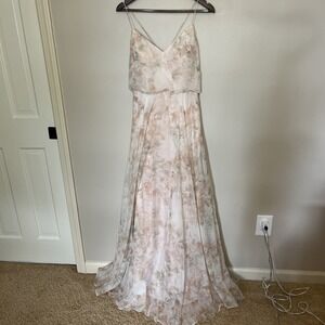 Jenny‎ Yoo Inesse Maxi Dress Sz 10 Watercolor Garden Blush Pink Wedding Guest